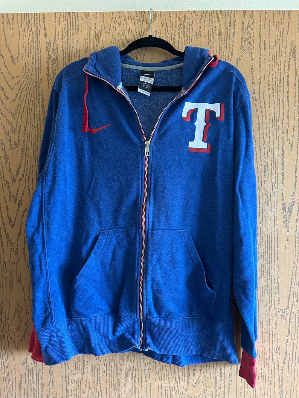 VINTAGE: Nike Blue Full-Zip Team Hoodie with Red Accents
